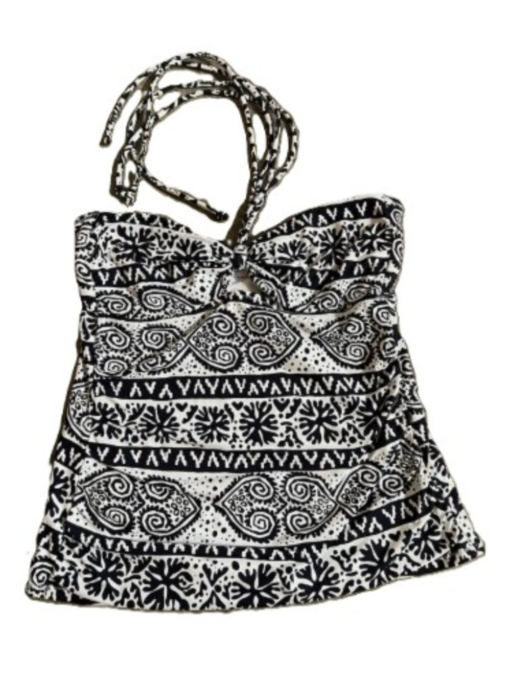 LOFT Beach Navy/White Bandeau Tankini TieTop swim top, Size Small